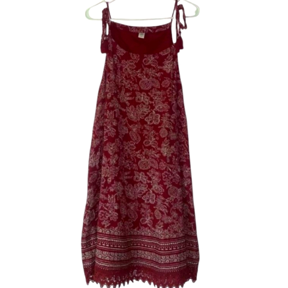 Old Navy Brick Red Floral Crochet Lace Sleeveless Tassel Strap Dress Size XXL